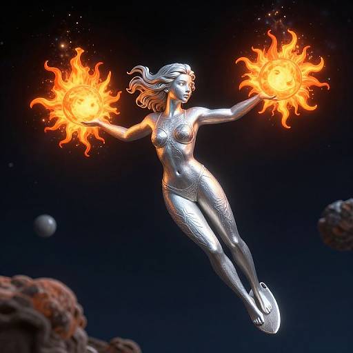 Wood Carving Silver Surfer in Space