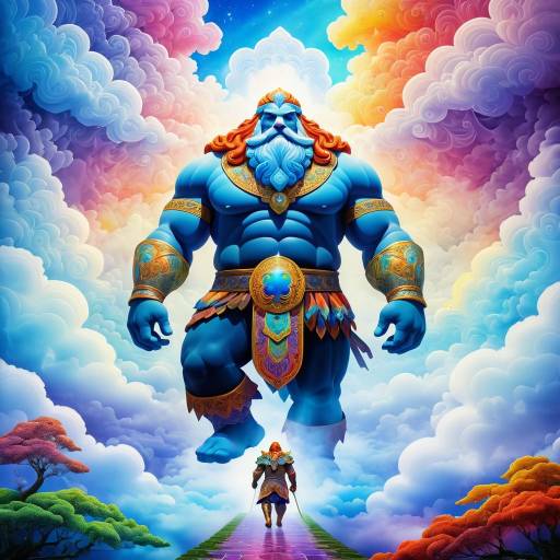 Fantasy Gentle Giant Walking Through Clouds