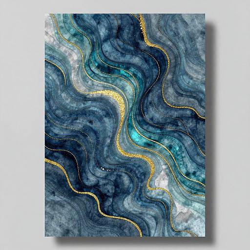 Teal Waves with Golden Sparkles