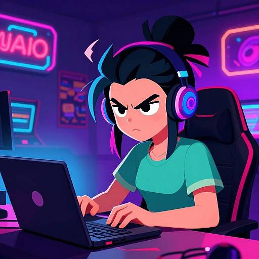 Fierce Gamer Girl Cartoon Scene
