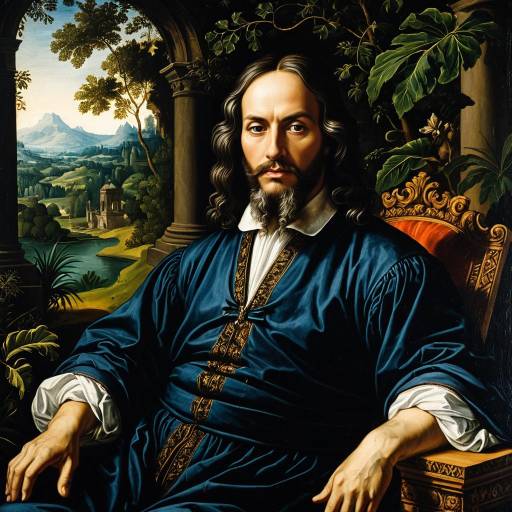 Renaissance Scientist Portrait in Lush Oasis