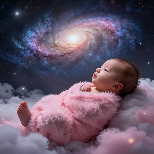 Serene Infant in Cosmic Embrace