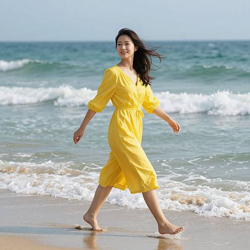 Woman Embracing Freedom by the Sea