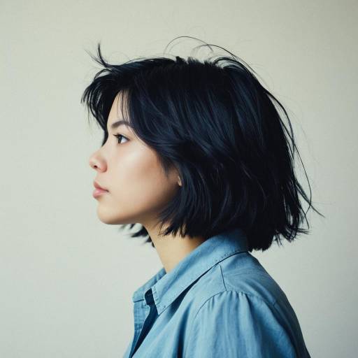 Profile of Young Woman with Messy Black Hair