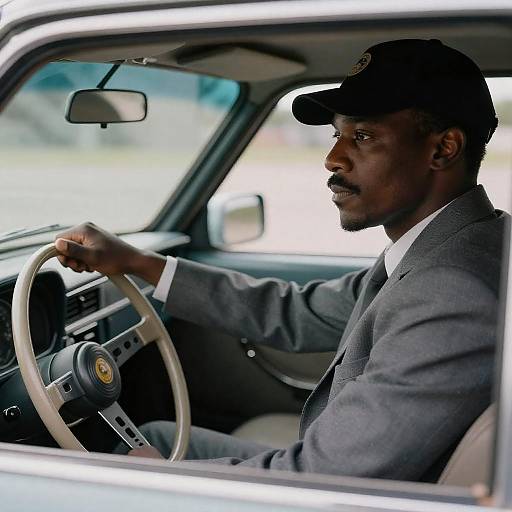 Vintage Car Drive: African-American Man Portrait