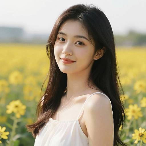 Photorealistic Waist-Up in Flower Field