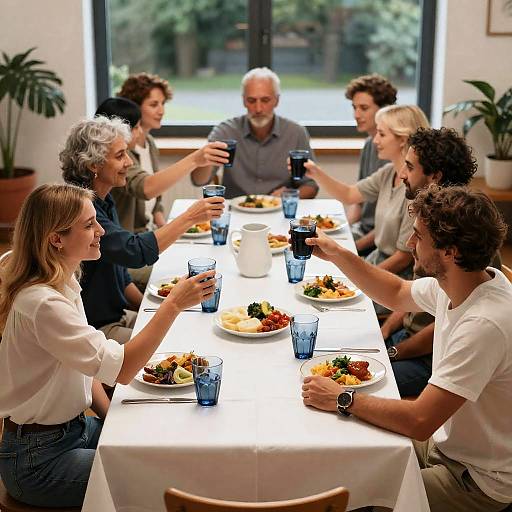 Celebration Toast at a Dining Table