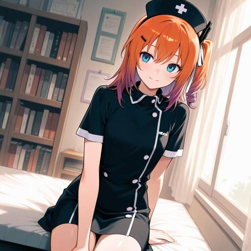 Playful Nurse with Purple Hair and Books