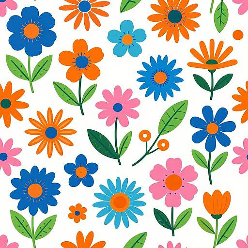 1950s Retro Colorful Floral Pattern