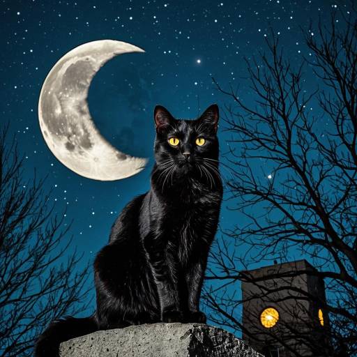 Mystical Night with a Black Cat