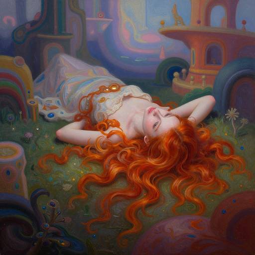Surreal Dreamscape with Fiery Red Hair