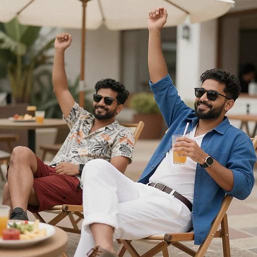 Relaxing Outdoors: Two Men Enjoying Drinks