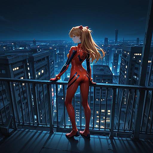 Detailed Nighttime Rooftop Scene with Asuka