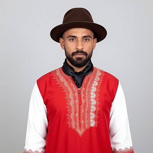 Bearded Man in Red and White Dress