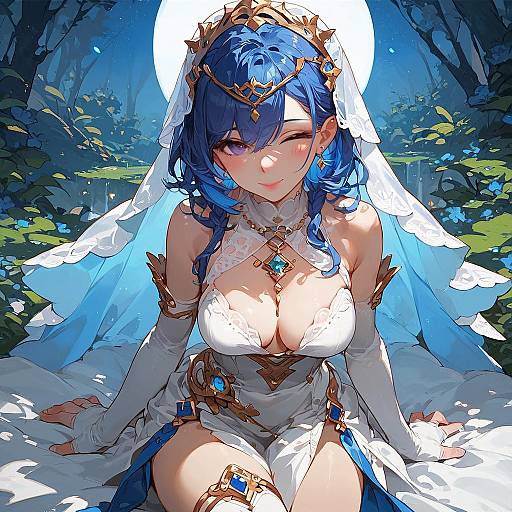 Anime Girl in White Dress at Night