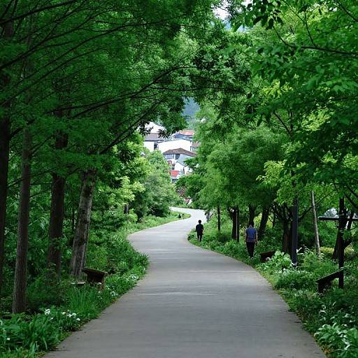 Serene Forest Path and Village Harmony