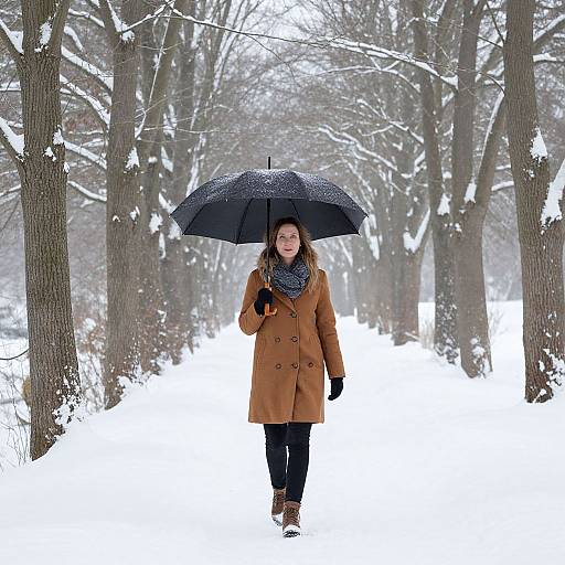 Woman Walking in Snowy Forest