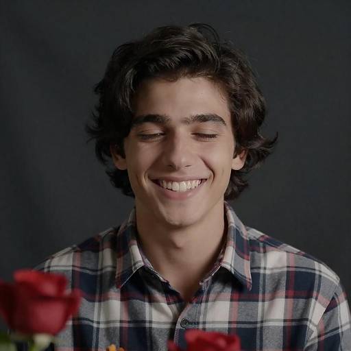 Cheerful Young Man in Plaid Shirt