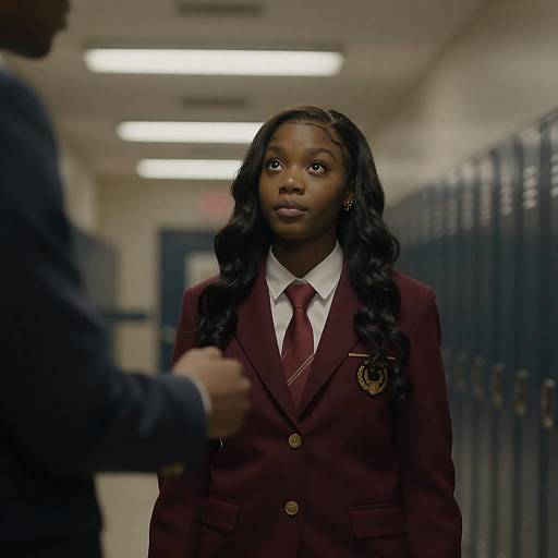 Young Student Looks Up in Hallway