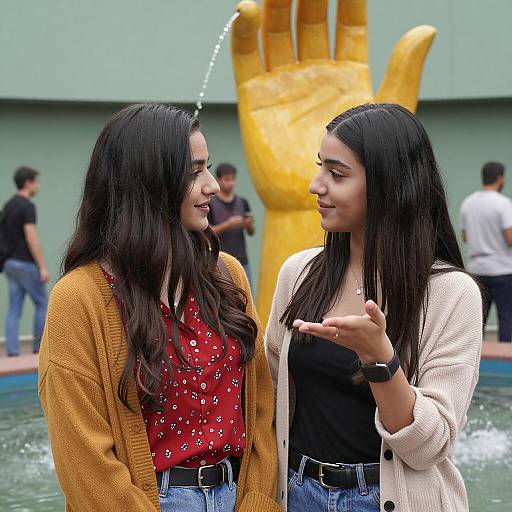 Young Women Amidst Water Features