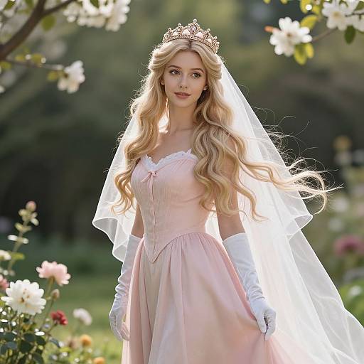 Enchanted Royal Woman in Pink Dress