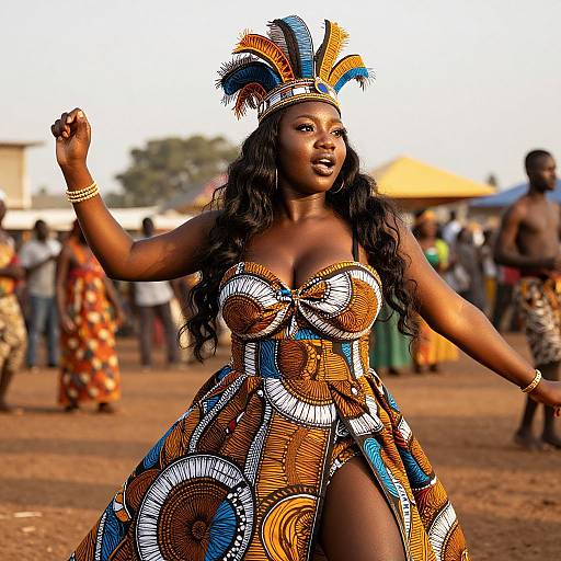African Woman Dancing in Traditional Costume