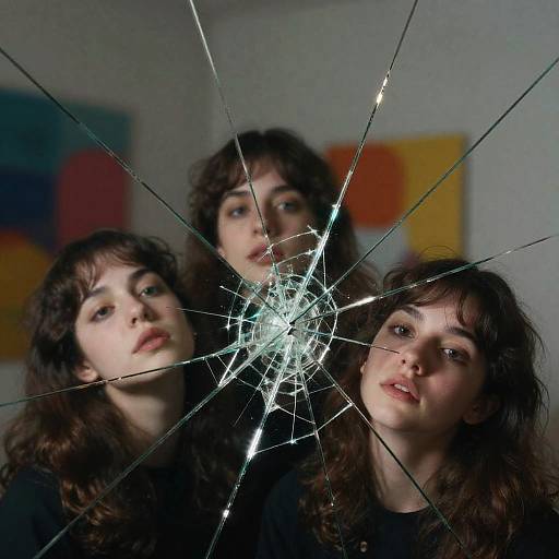 Surreal Fragmented Faces in Cracked Mirror