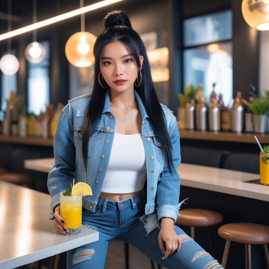 Chic Girl in Denim and Cocktail