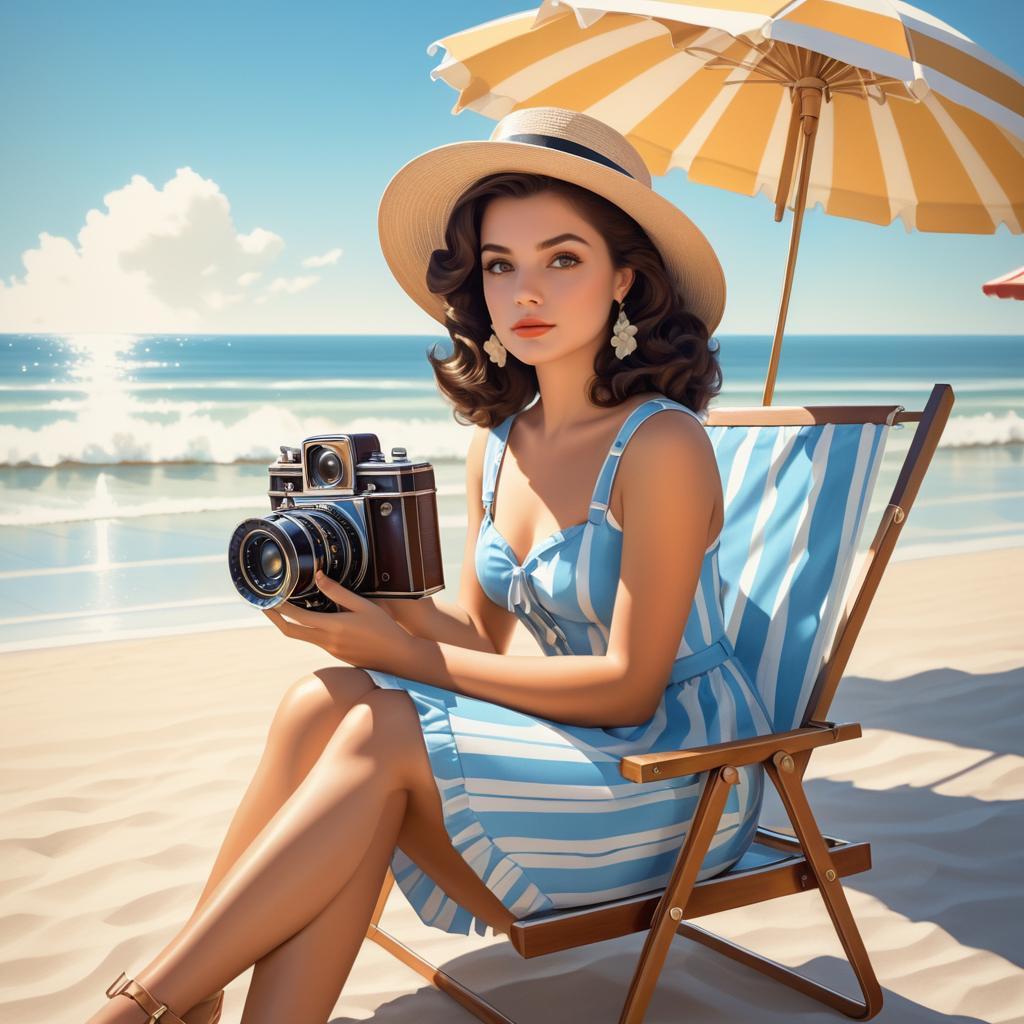 Vintage Portrait of a Brunette at the Beach