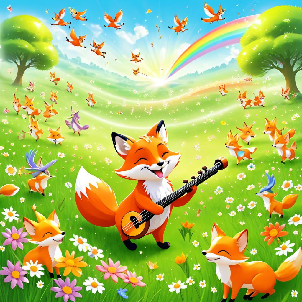 Joyful Fox Playing Flute in Meadow