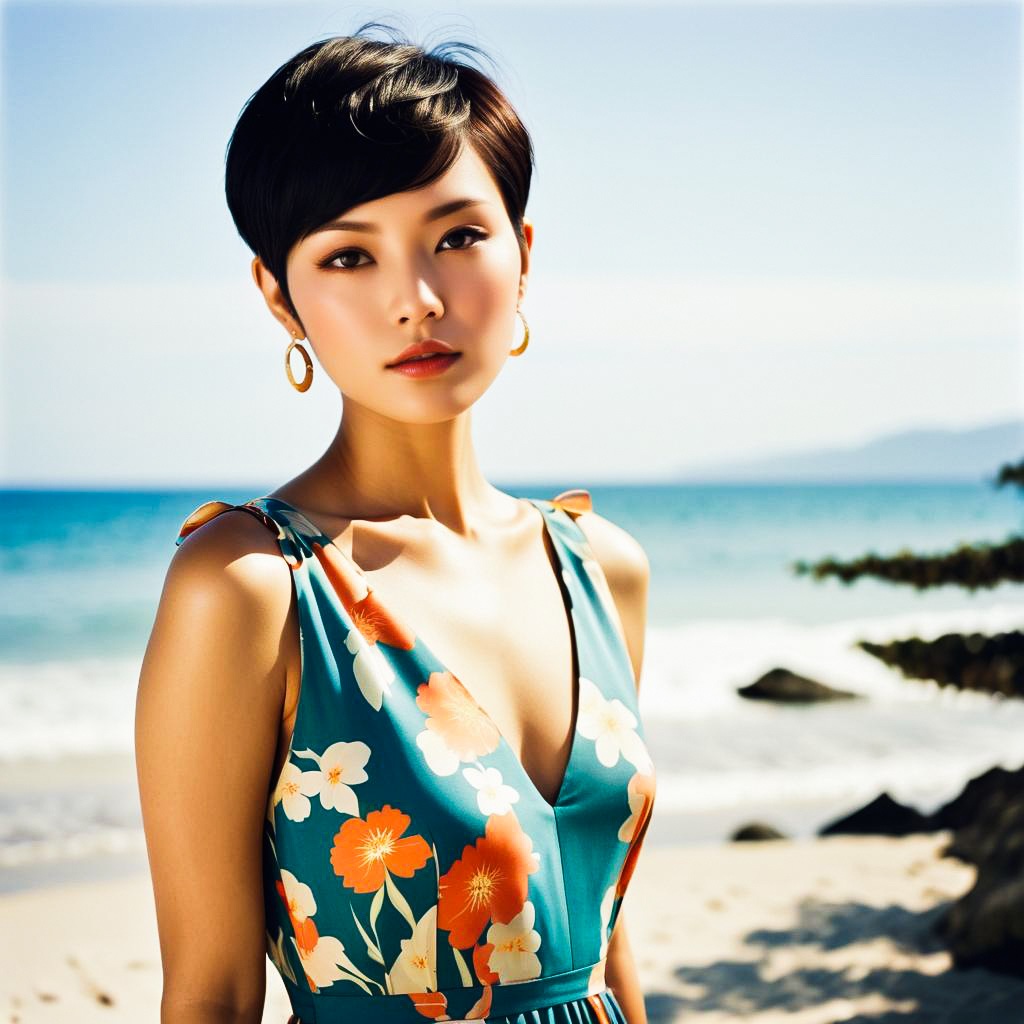 Stylish East Asian Woman in Floral Dress