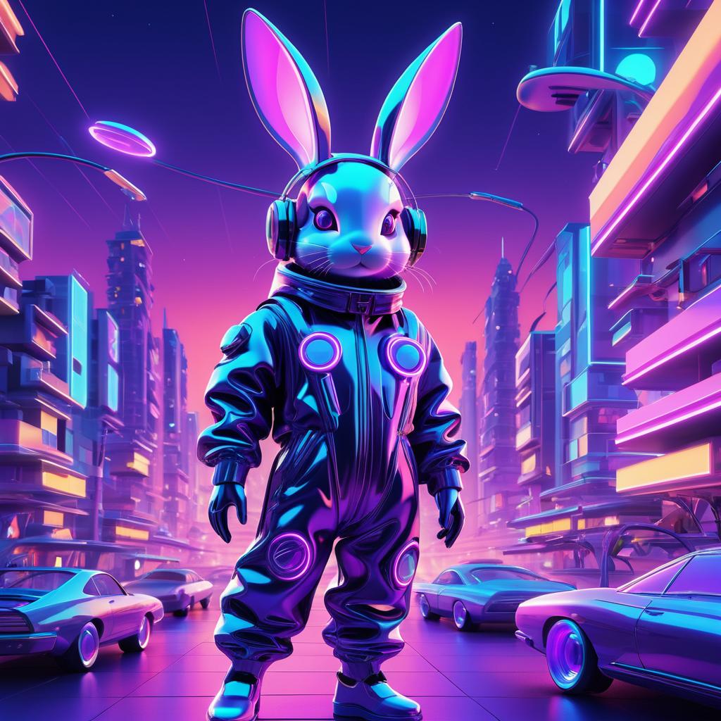 Vibrant Cybernetic Rabbit at Sunset