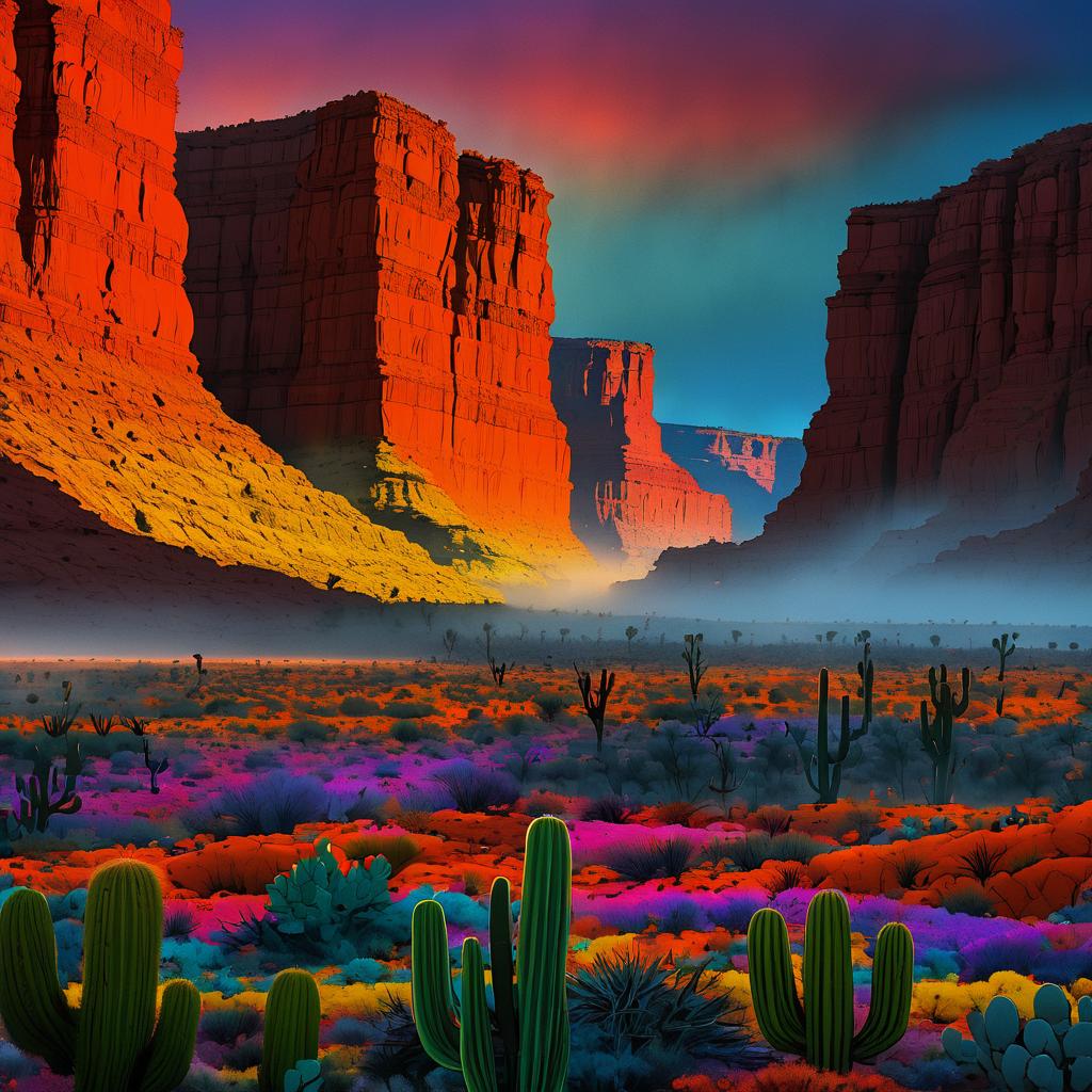 Vibrant Cactus Wasteland at Dusk