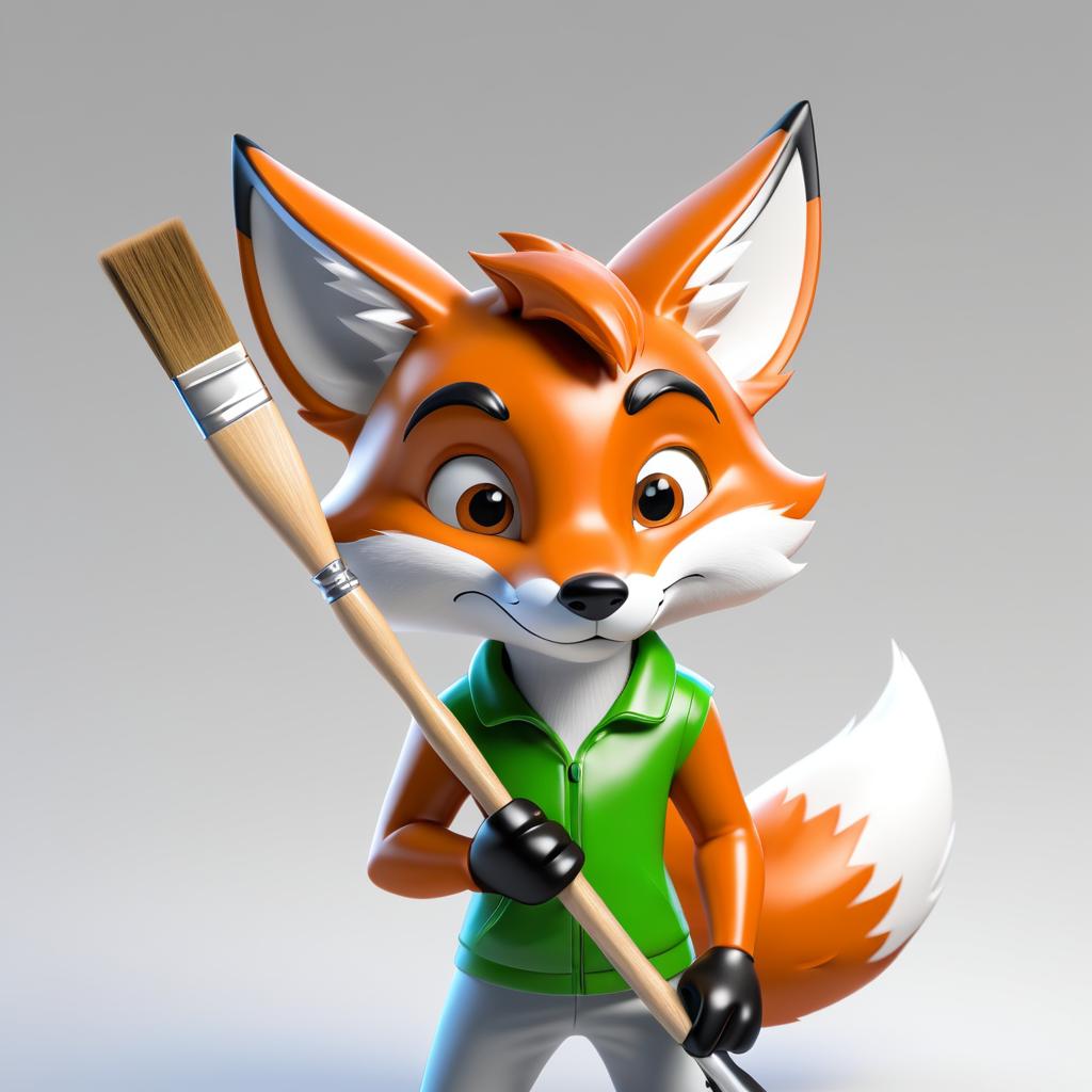 Realistic Cartoon Fox with Paintbrush Pose