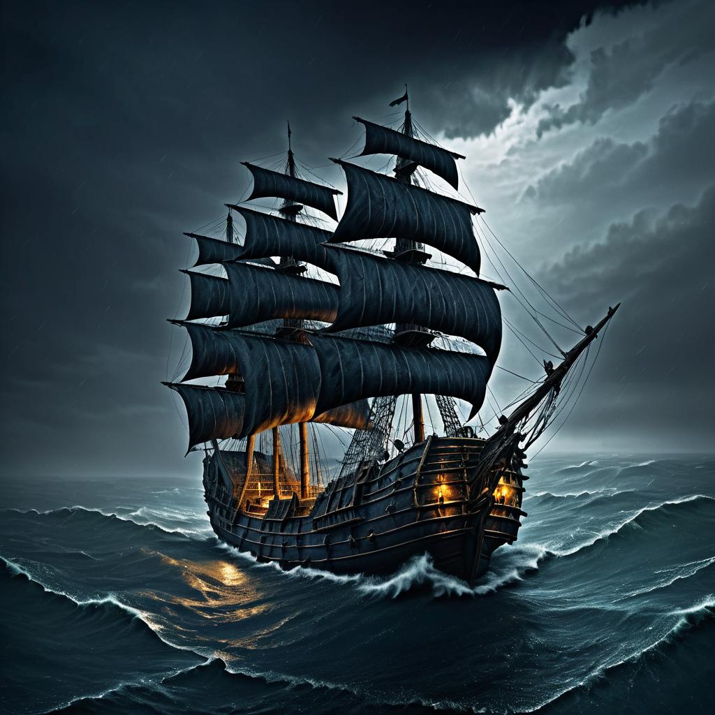 Stormy Medieval Merchant Ship in Detail