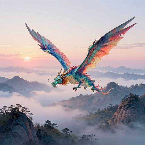 Ethereal Dragon in Dawn Landscape