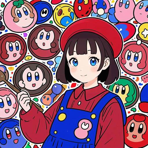 Illustration of Adeleine, kirby (series) in the style of Piyokichi