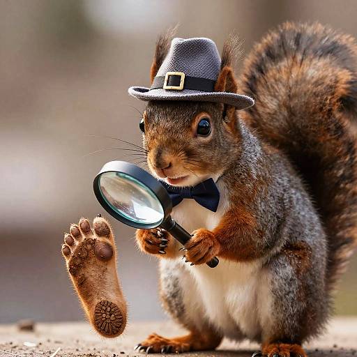 Squirrel Detective Investigating Footprint