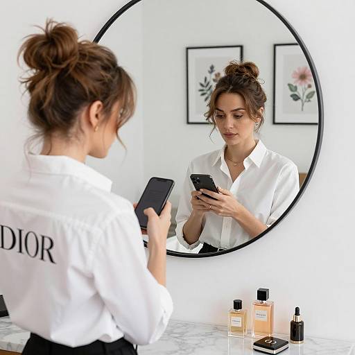 Woman with Smartphone in Front of Mirror