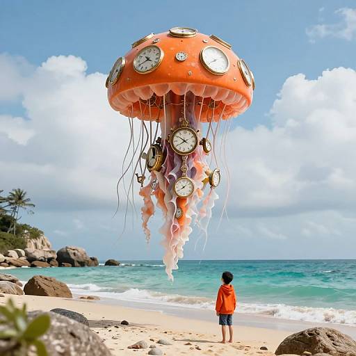 Clockwork Jellyfish Over Tranquil Beach