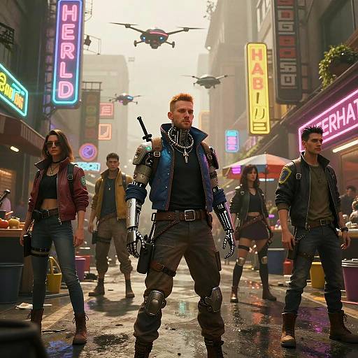 Cyberpunk Street Market Scene