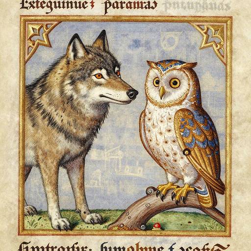Surreal Medieval Wolf-Owl Illustration