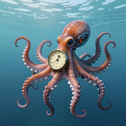Mechanical Octopus with Vintage Clock