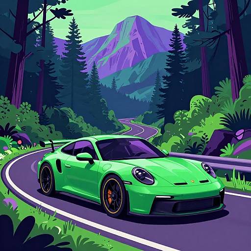 Neon Porsche 911 GT3 in Synthwave Forest