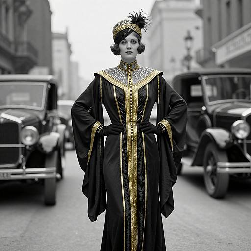 Elegant Retro Futuristic 1900 Street Scene