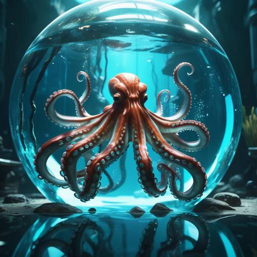 Futuristic Chrome Octopus in Vibrant Aquarium Futuristic Chrome Octopus in Vibrant Aquarium