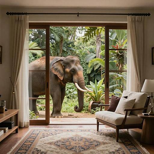 Cozy Sunlit Room with Elephant View