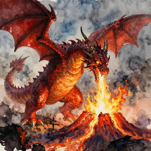 Volcanic Dragon Breathing Lava