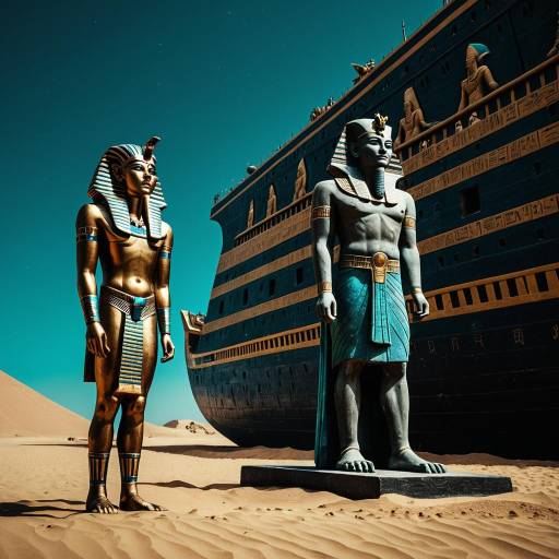 Pharaoh and Statue on Desert Ship Pharaoh and Statue on Desert Ship