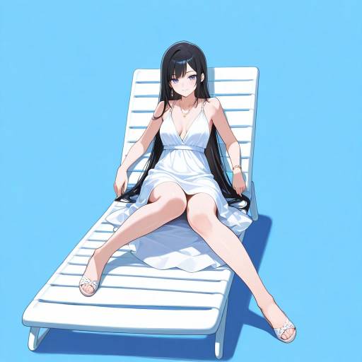 Elegant Lady in Summer Attire by Chair